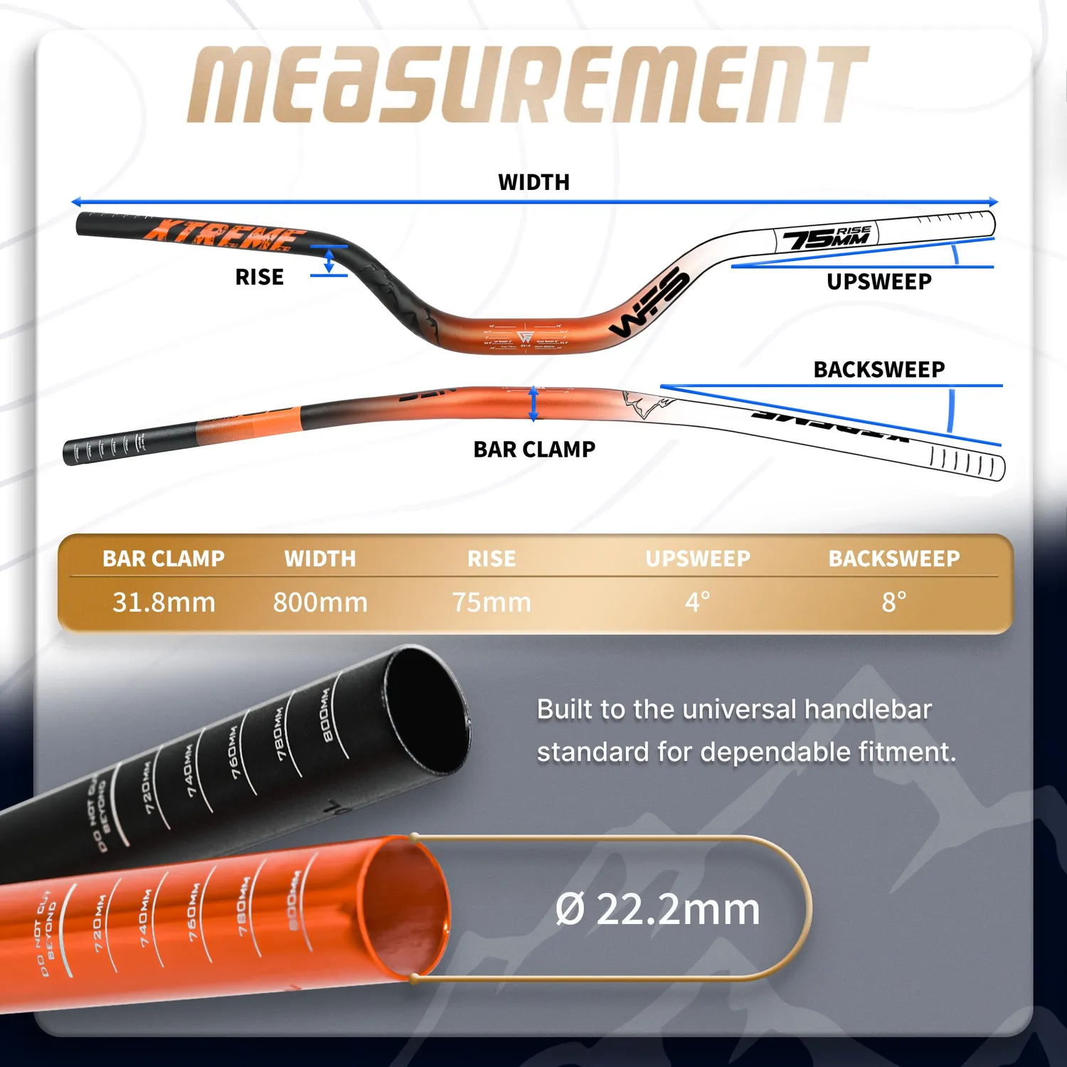 WFS Xtreme 31,8 x 800 mm manubrio bici Cashmoney rise 75 mm