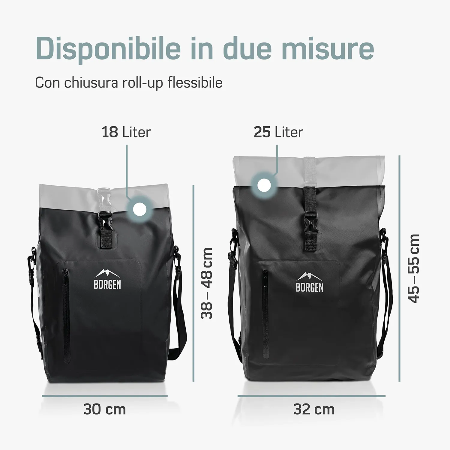 Borgen 3 in 1 borsa portapacchi bici nera 25L impermeabile