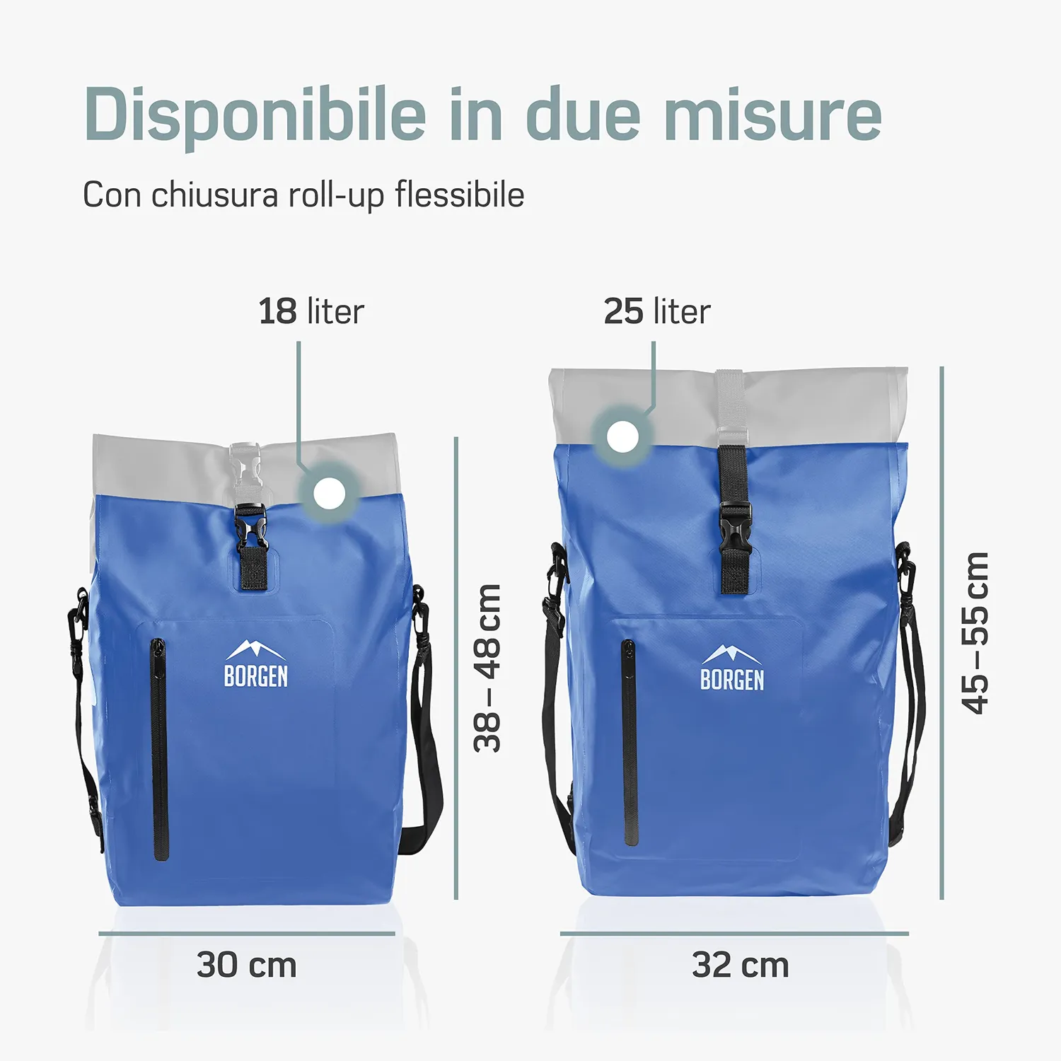 Borgen 3 in 1 borsa portapacchi bici blu 25L impermeabile