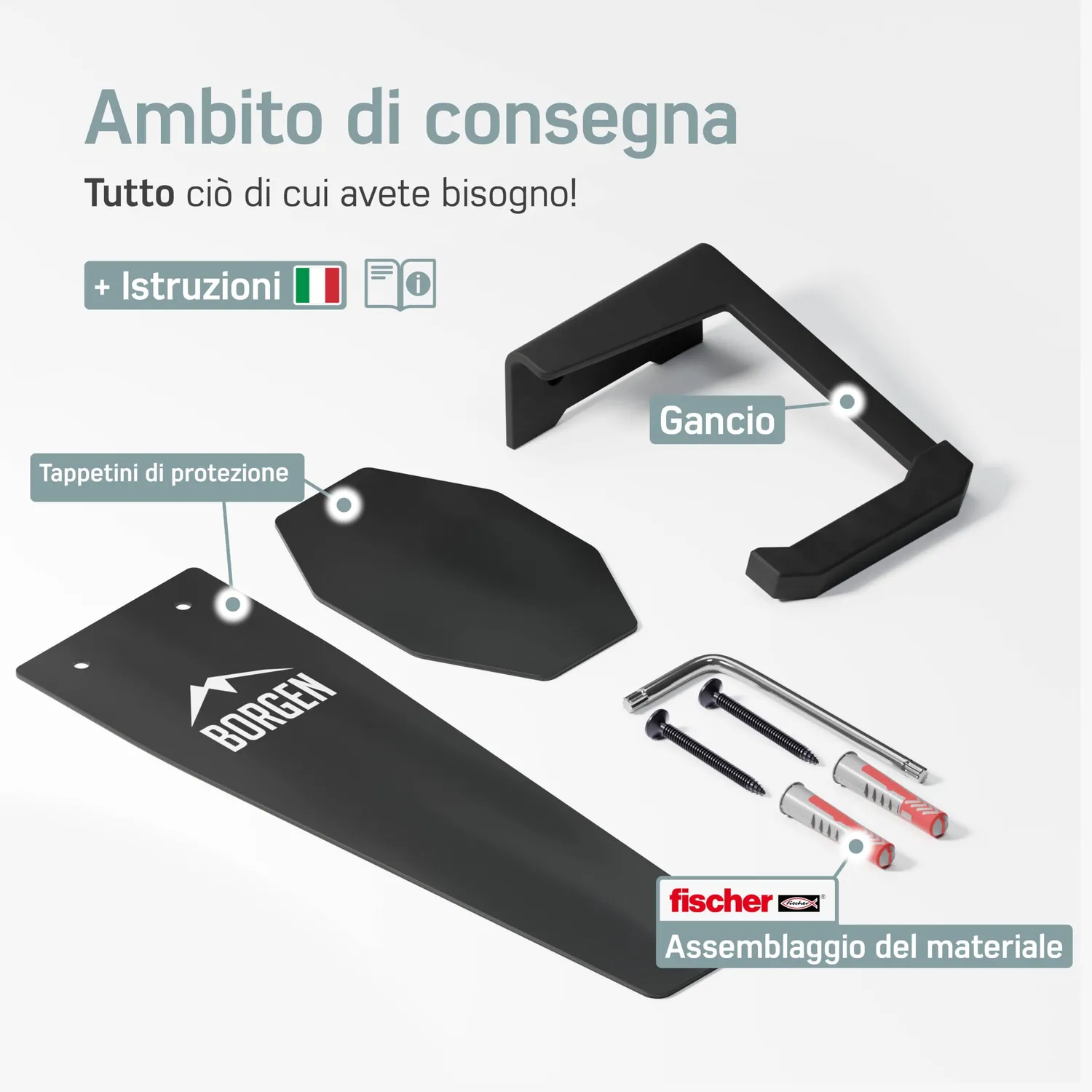 Borgen supporto bici parete verticale nero 32kg set 1 pezzo