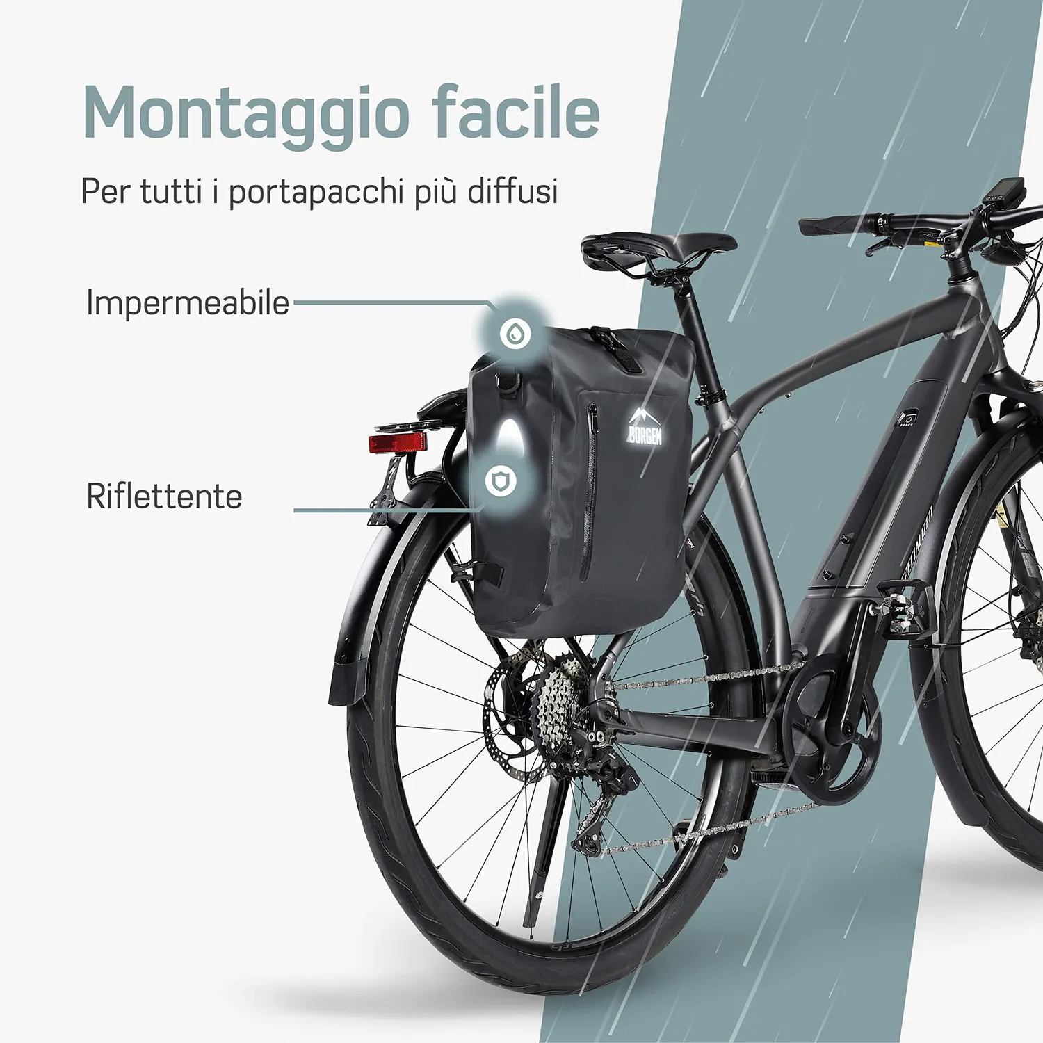 Borgen 3 in 1 borsa portapacchi bici nera 25L impermeabile