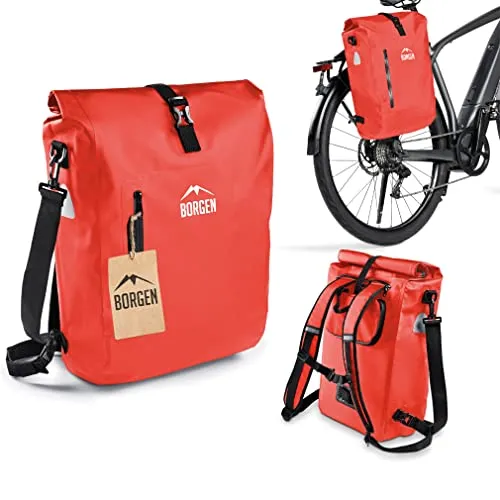 Borgen 3 in 1 borsa portapacchi bici rossa 18L impermeabile