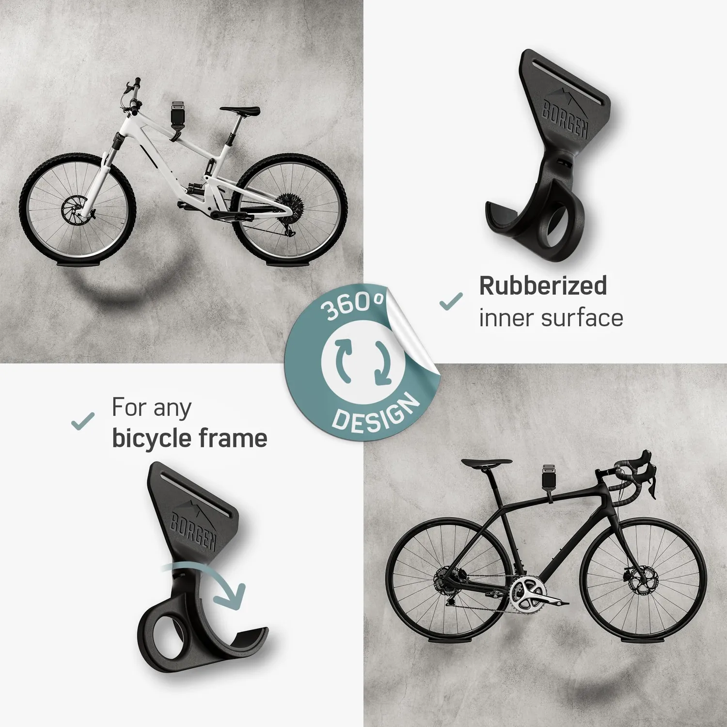 Borgen Supporto Parete Bici Gancio Set 2 Pezzi