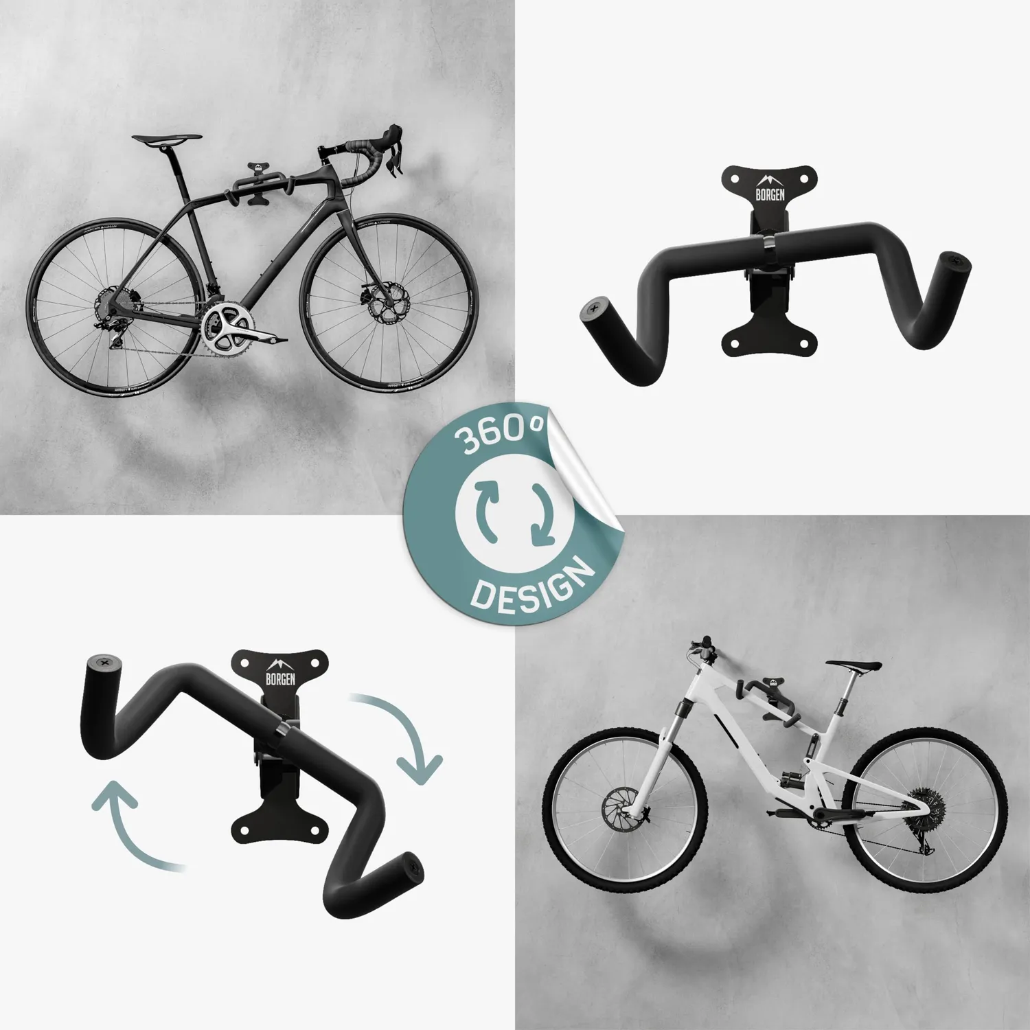 Borgen supporto bici da parete pieghevole nero 20 kg 1 pz