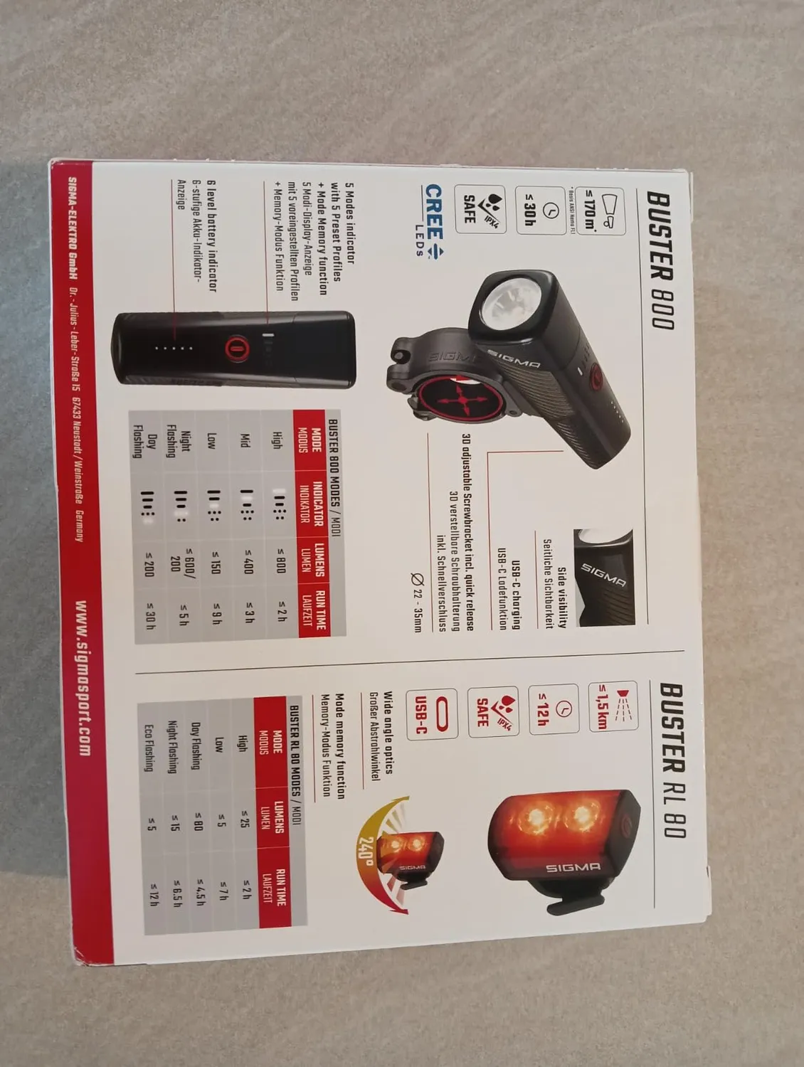 Sigma Buster 800 + RL 80 kit luci bici 800 lumen