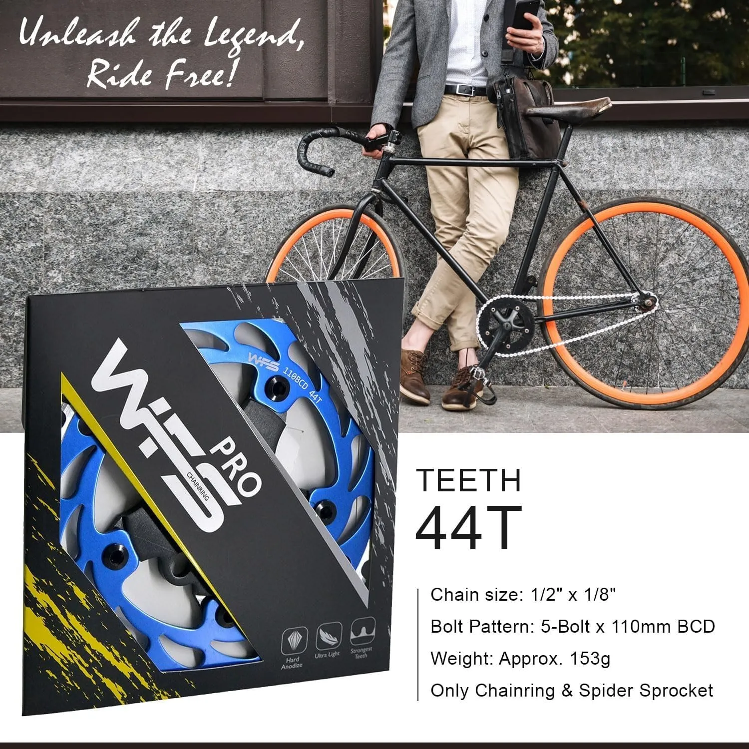 WFS Helix 44T corona bici single speed blu alluminio