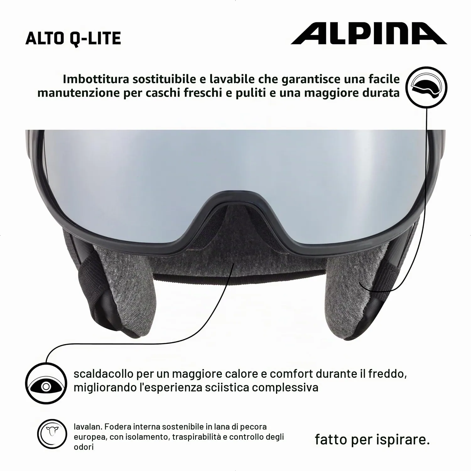 Alpina Alto Q Lite casco sci visiera white matt