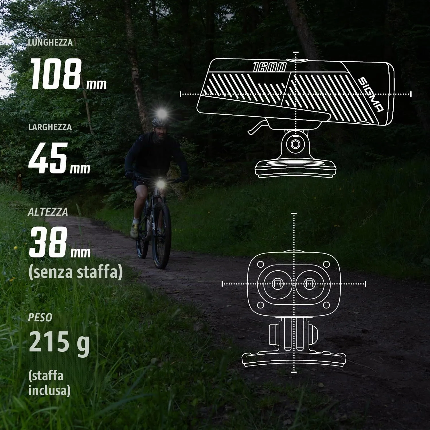 Sigma Buster 1600HL luce casco bici 1600 lumen ricaricabile