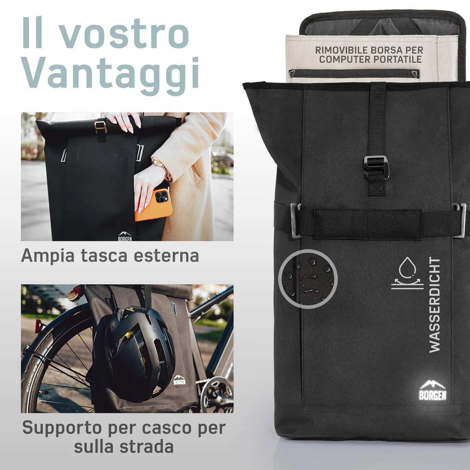 Borgen borsa portapacchi bici nera 28 L impermeabile