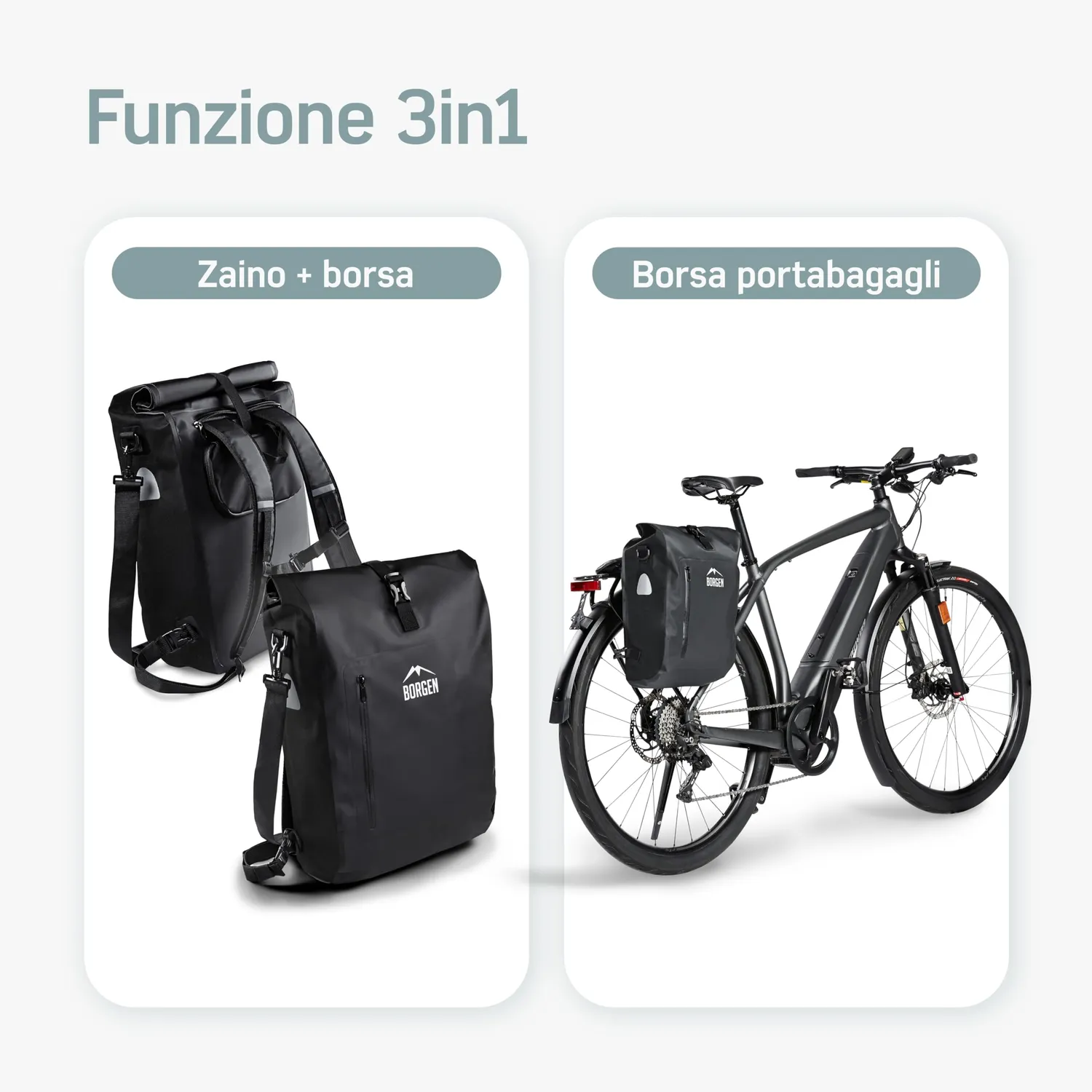 Borgen 3 in 1 Pro borsa bici portapacchi 25L nera