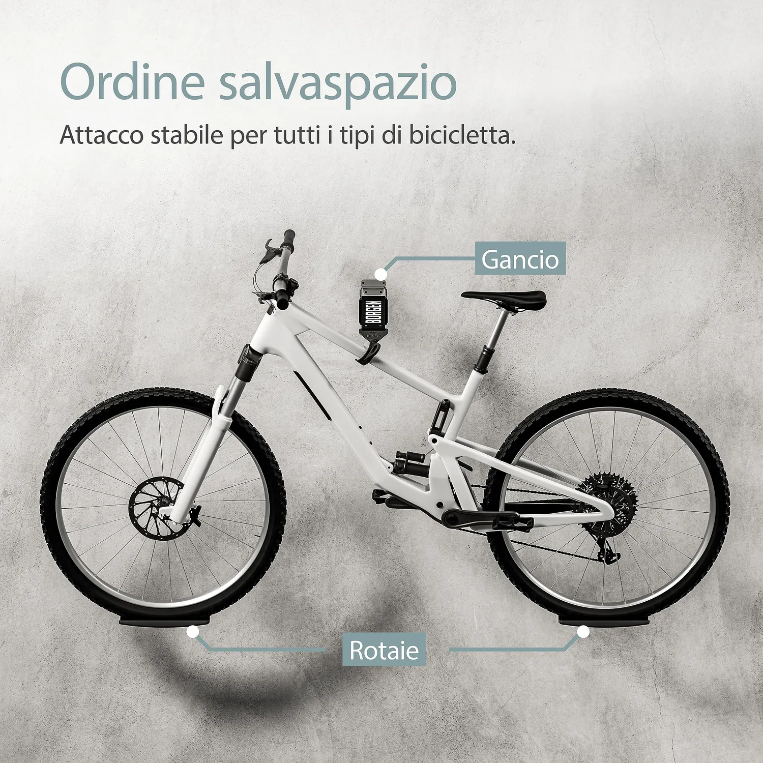Borgen supporto bici muro gancio set 1 pezzo 32 kg