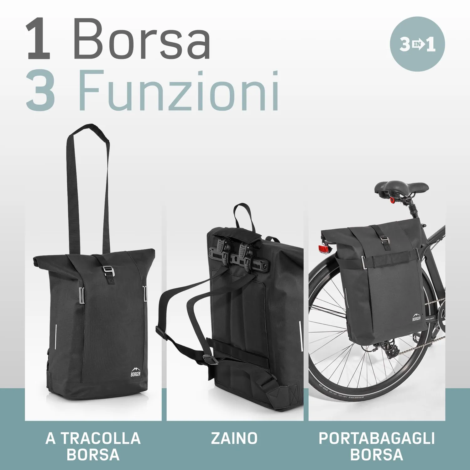 Borgen borsa portapacchi bici nera 28 L impermeabile