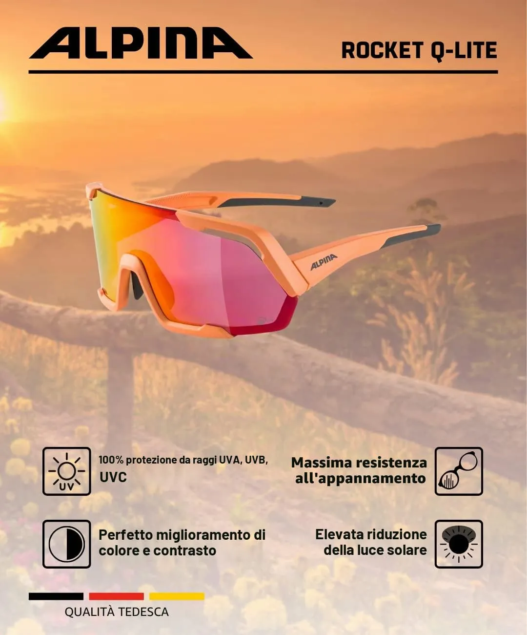 Alpina Rocket Q-Lite Occhiali Sportivi Peach Matt