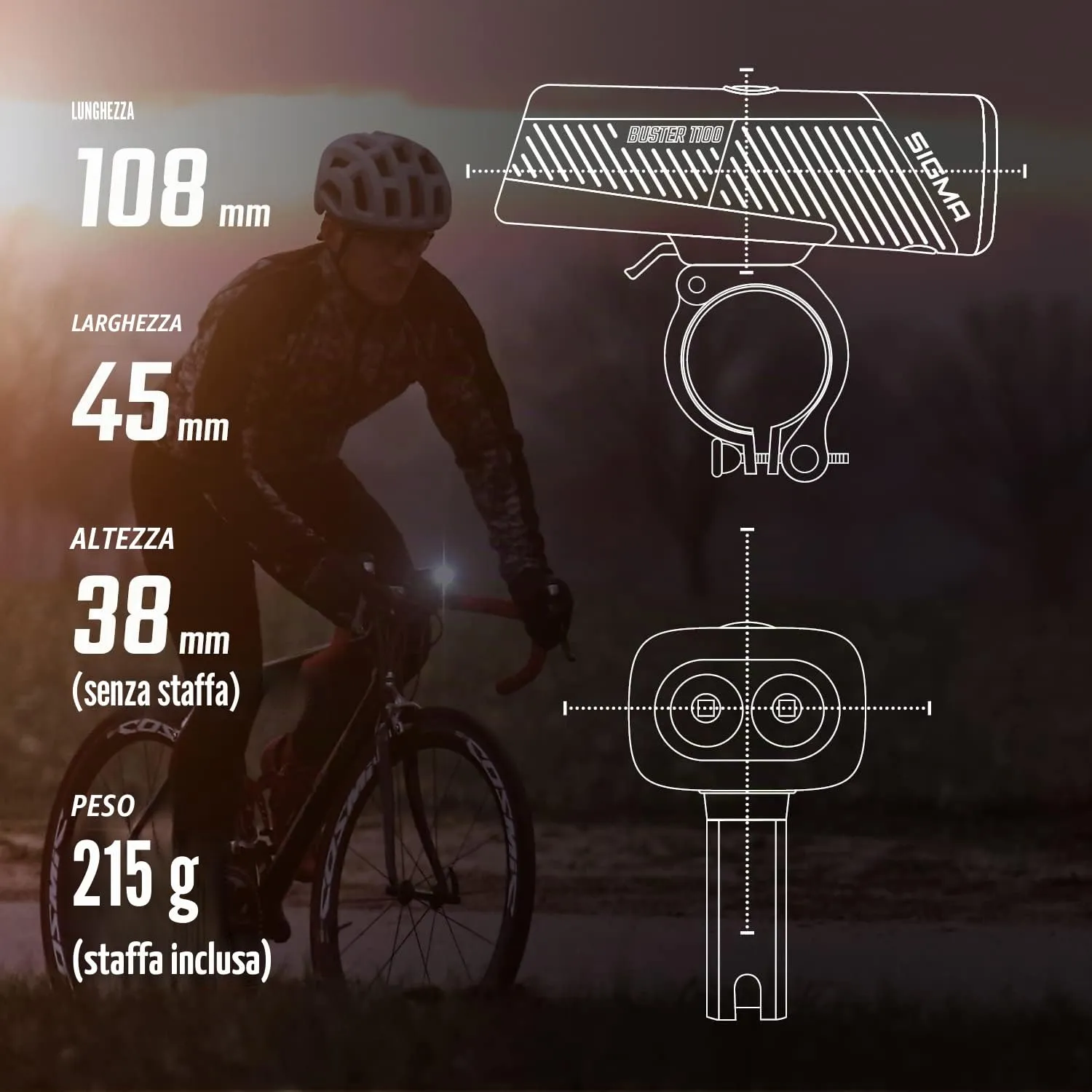 Sigma Buster 1100 set luci bici LED 1100 lumen anteriore