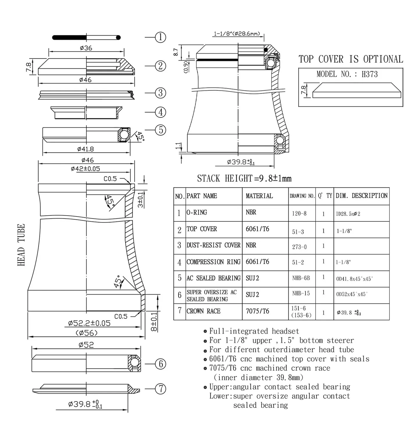 WFS HY638 serie sterzo tapered viola semi-integrata