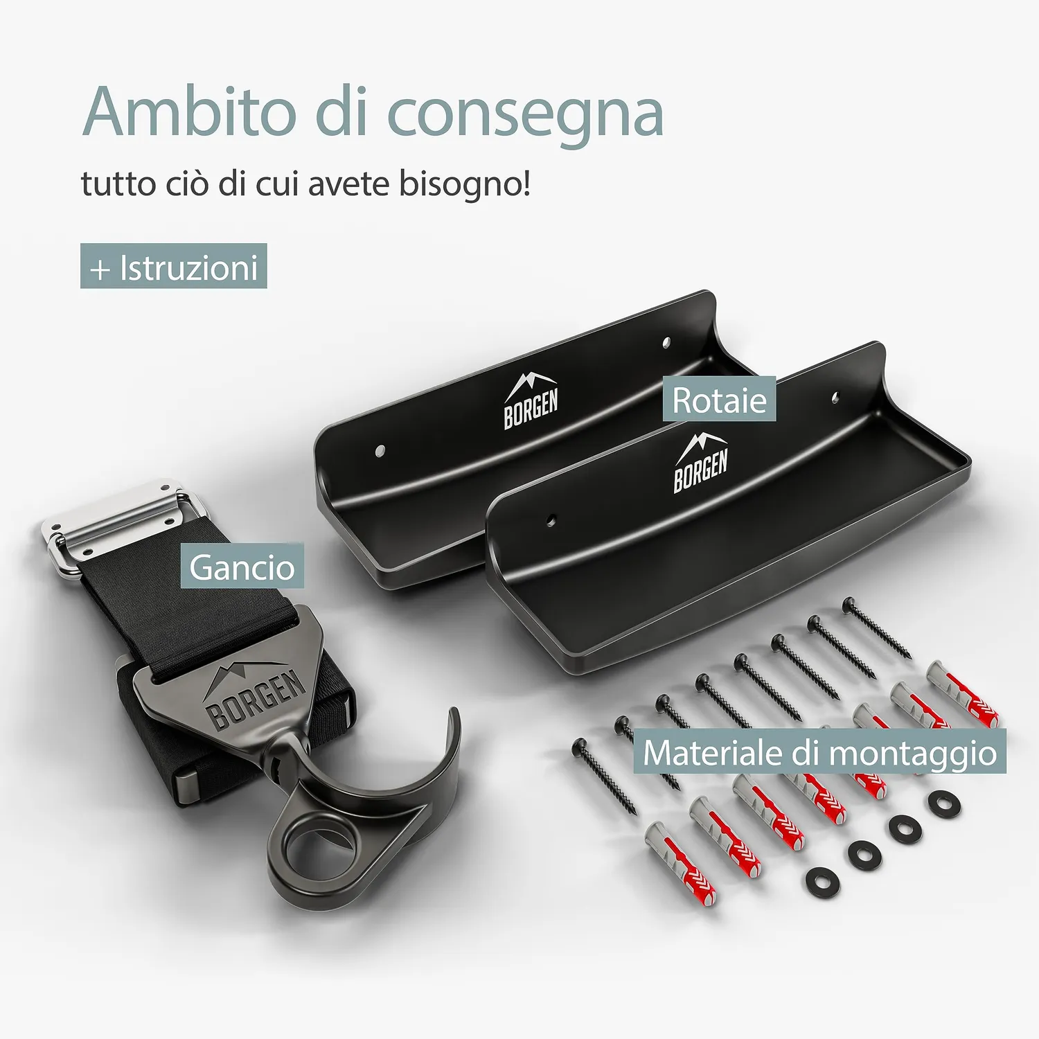 Borgen supporto bici muro gancio set 1 pezzo 32 kg