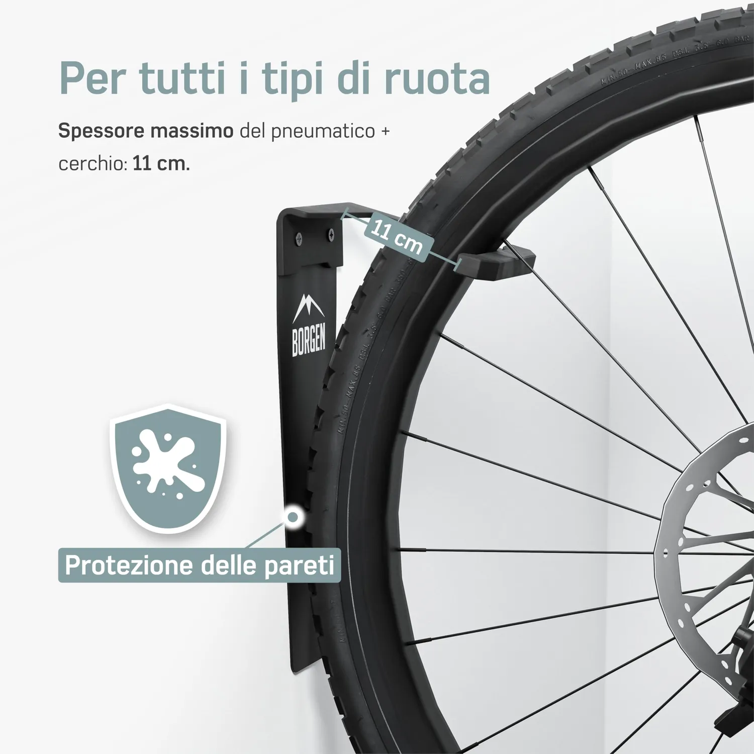 Borgen supporto bici parete verticale nero 32kg set 1 pezzo