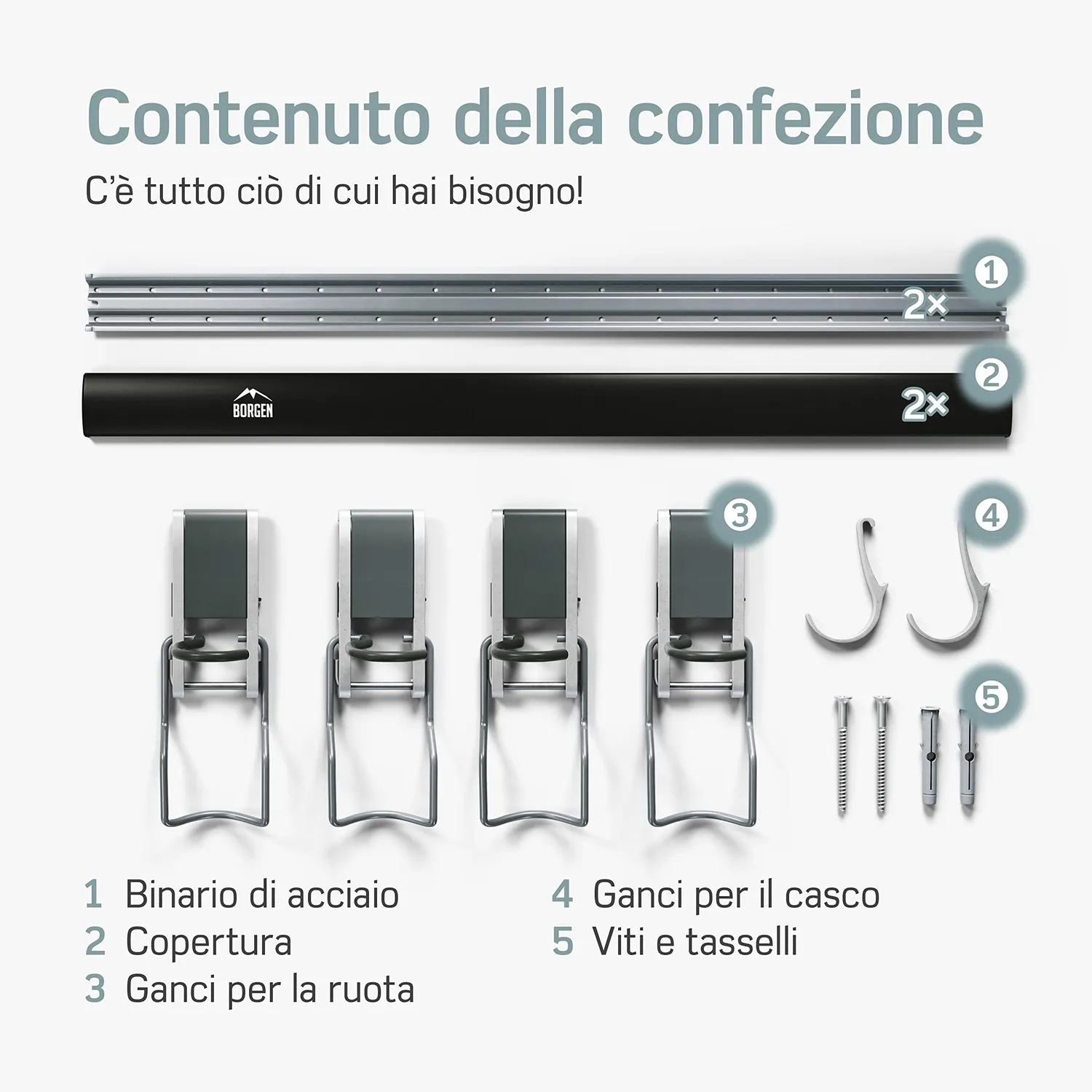 Borgen supporto bici verticale parete set 4 pezzi 30 kg