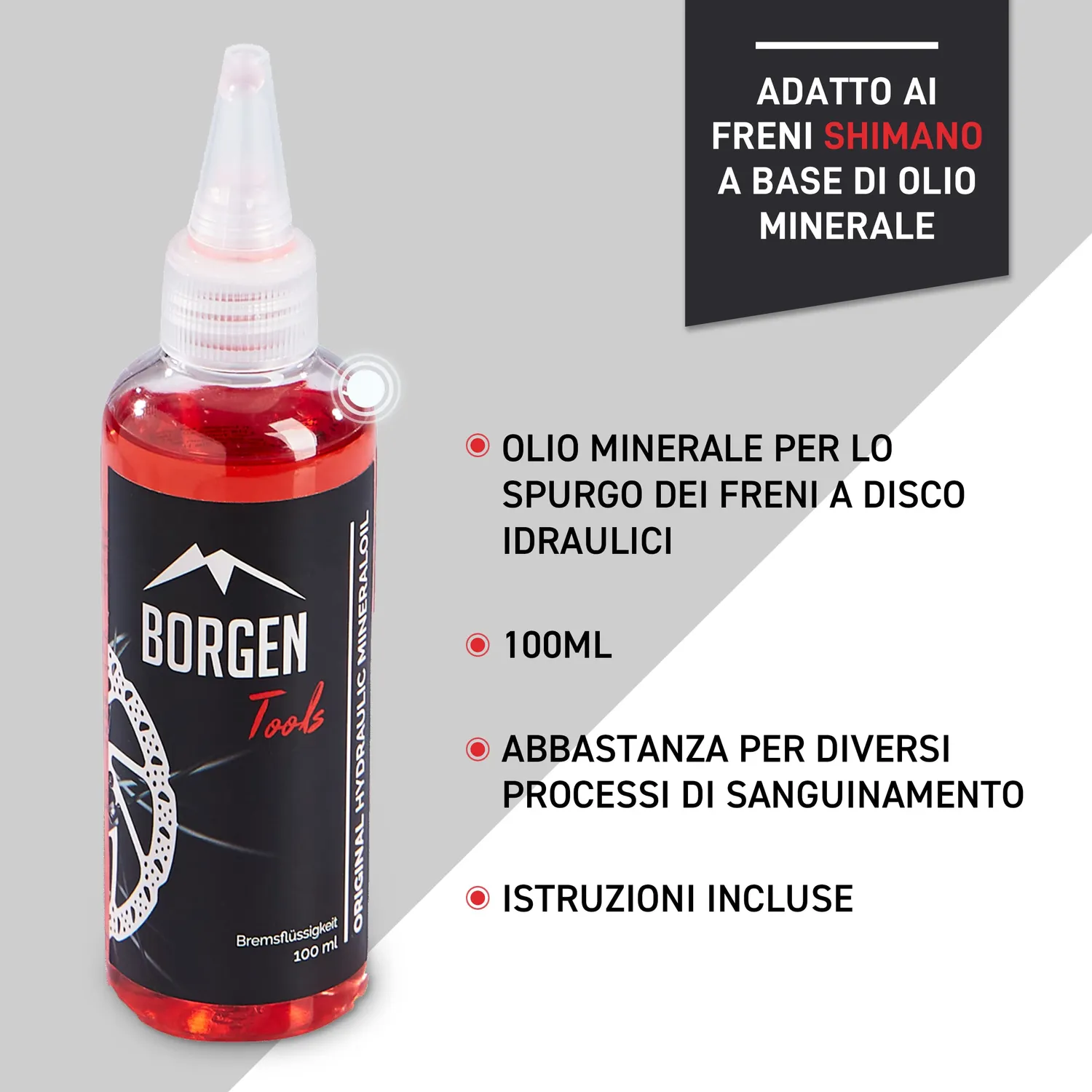Borgen Olio minerale freni disco Shimano 100 ml idraulici