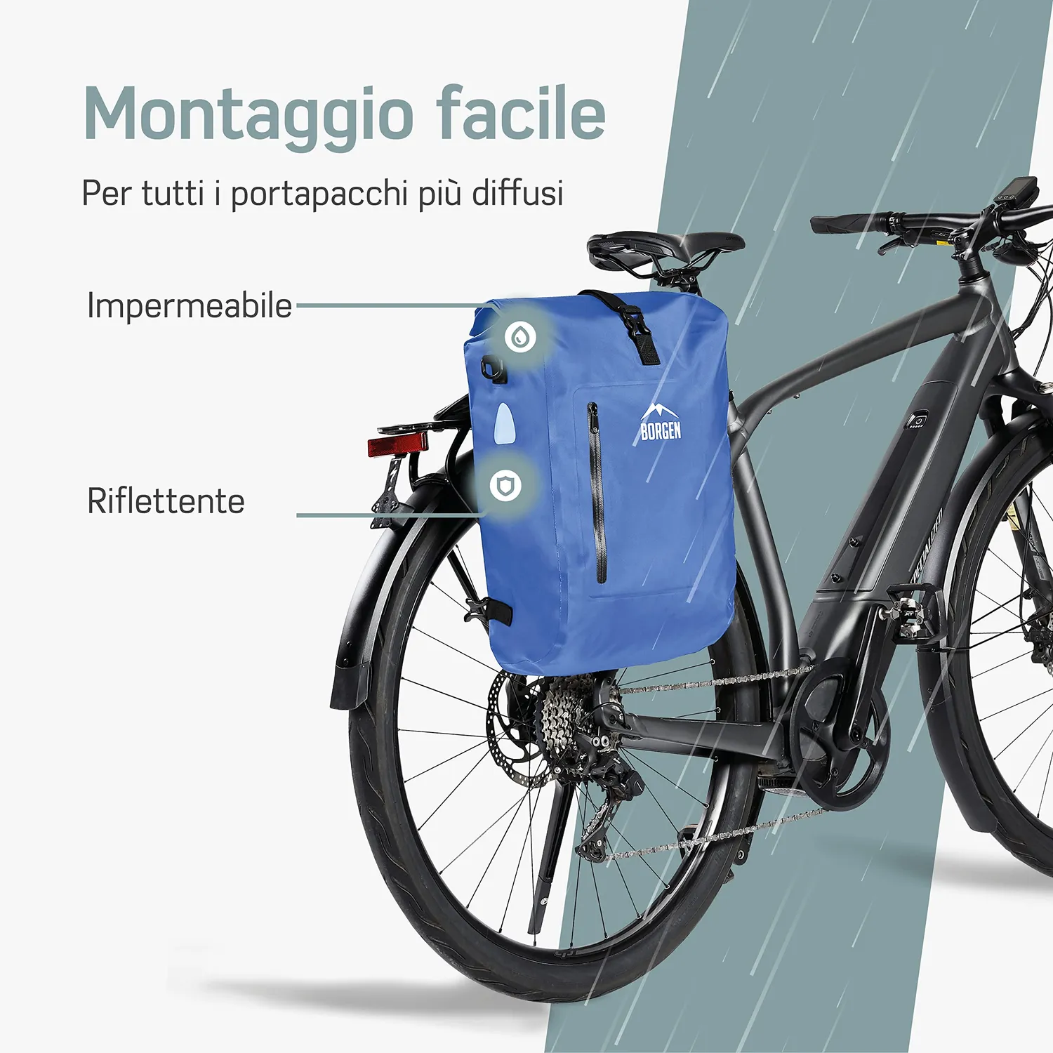 Borgen 3 in 1 borsa portapacchi bici blu 25L impermeabile