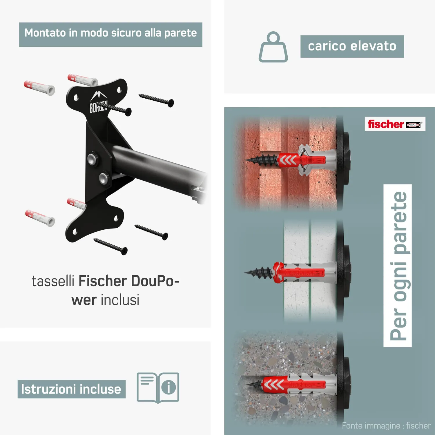 Borgen supporto bici da parete pieghevole nero 20 kg 1 pz