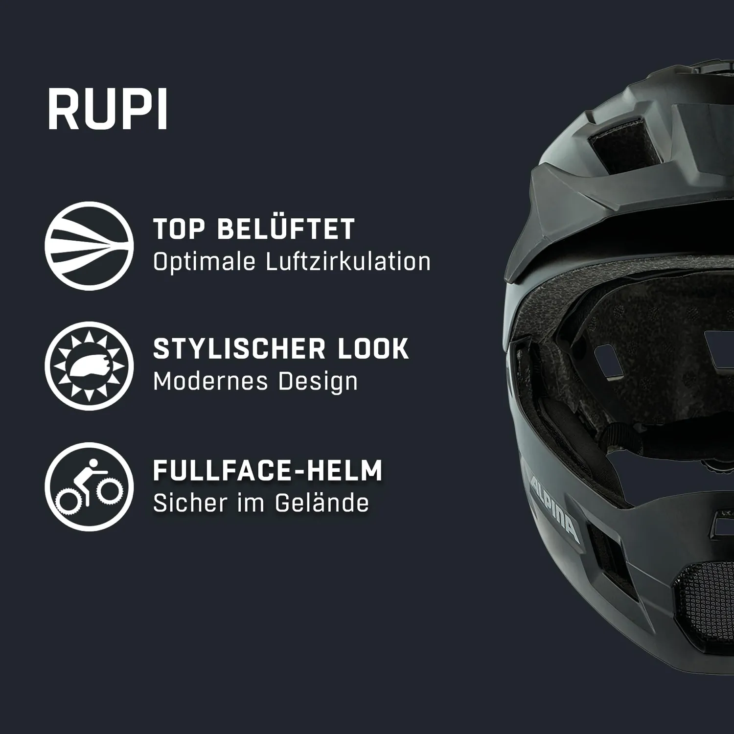 Alpina Rupi casco bici bambino integrale black matt