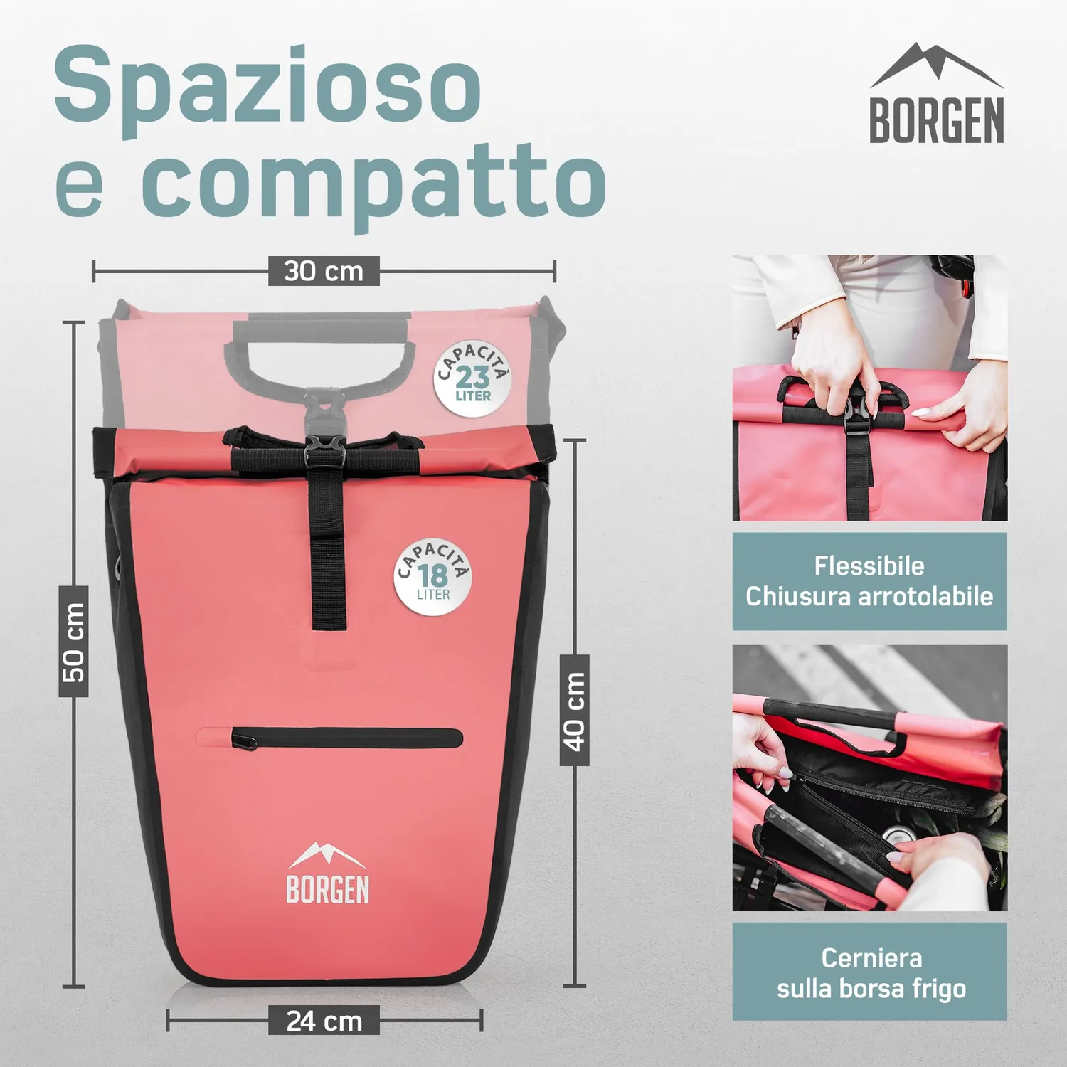 Borgen borsa frigo bici portapacchi rossa 23 L