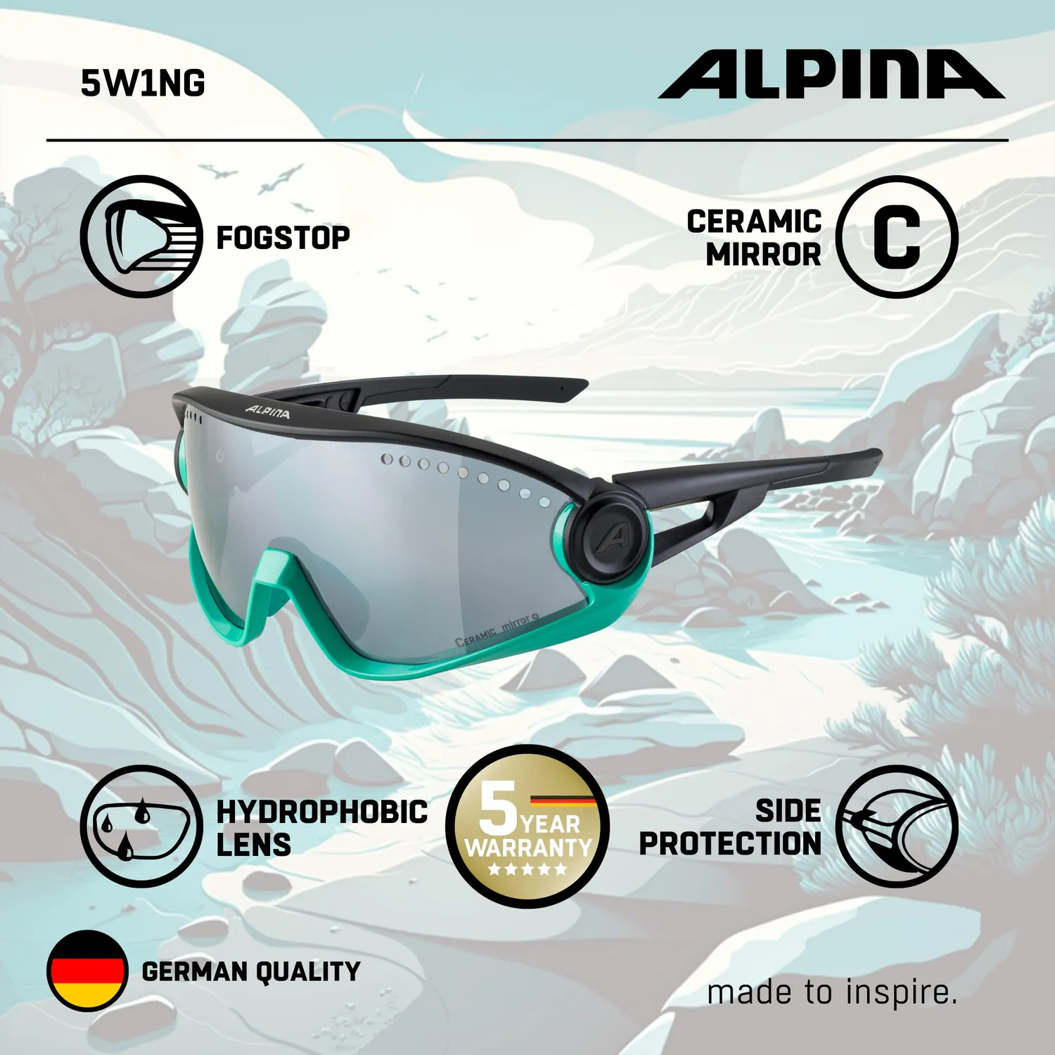 Alpina 5W1NG CM+ occhiali sportivi black turquoise
