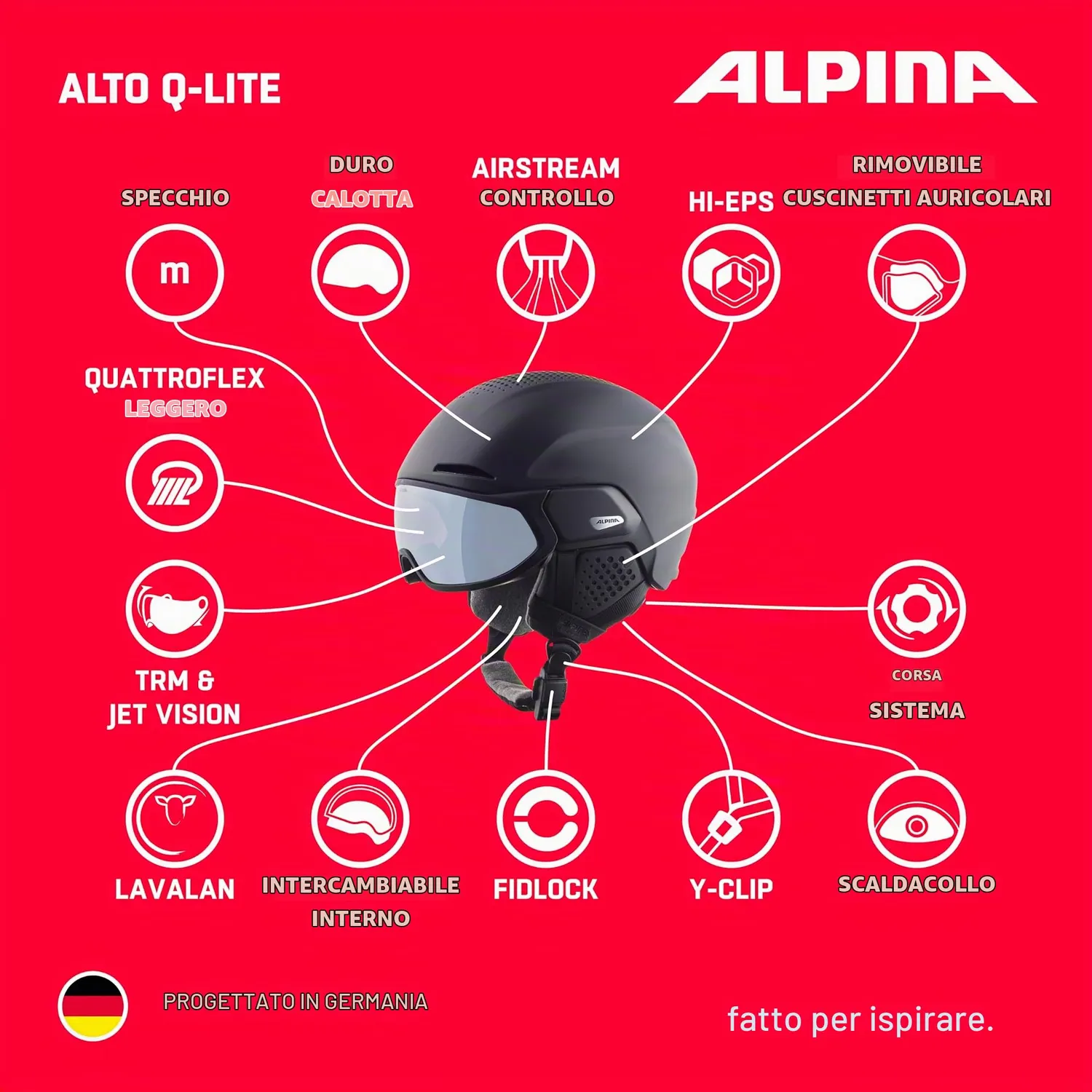Alpina Alto Q Lite casco sci visiera white matt