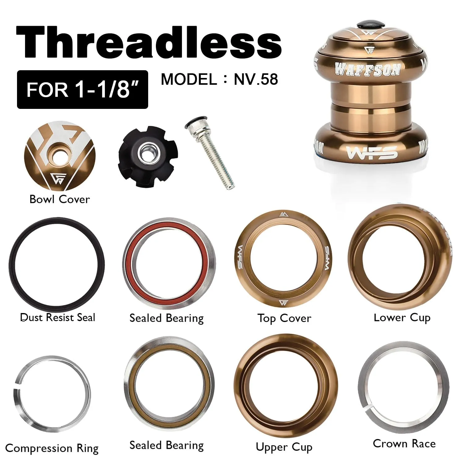 WFS NV.58 HS04ZQGLD serie sterzo 1-1/8" oro