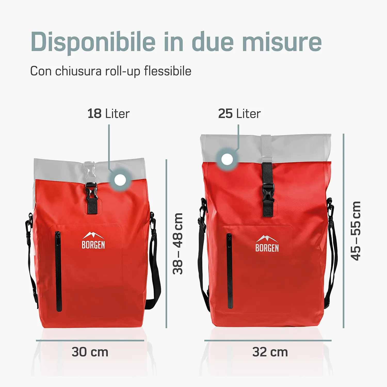 Borgen 3 in 1 borsa portapacchi bici rossa 18L impermeabile