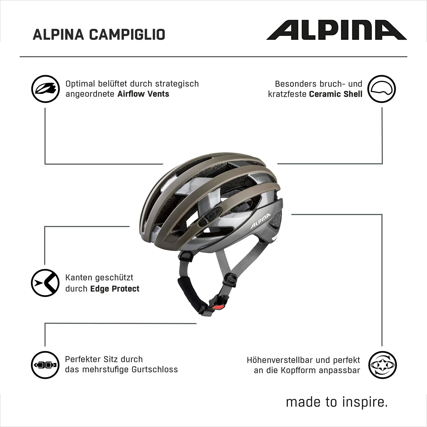 Alpina Campiglio Casco Bici Seppia 55-61 cm Twin Shell