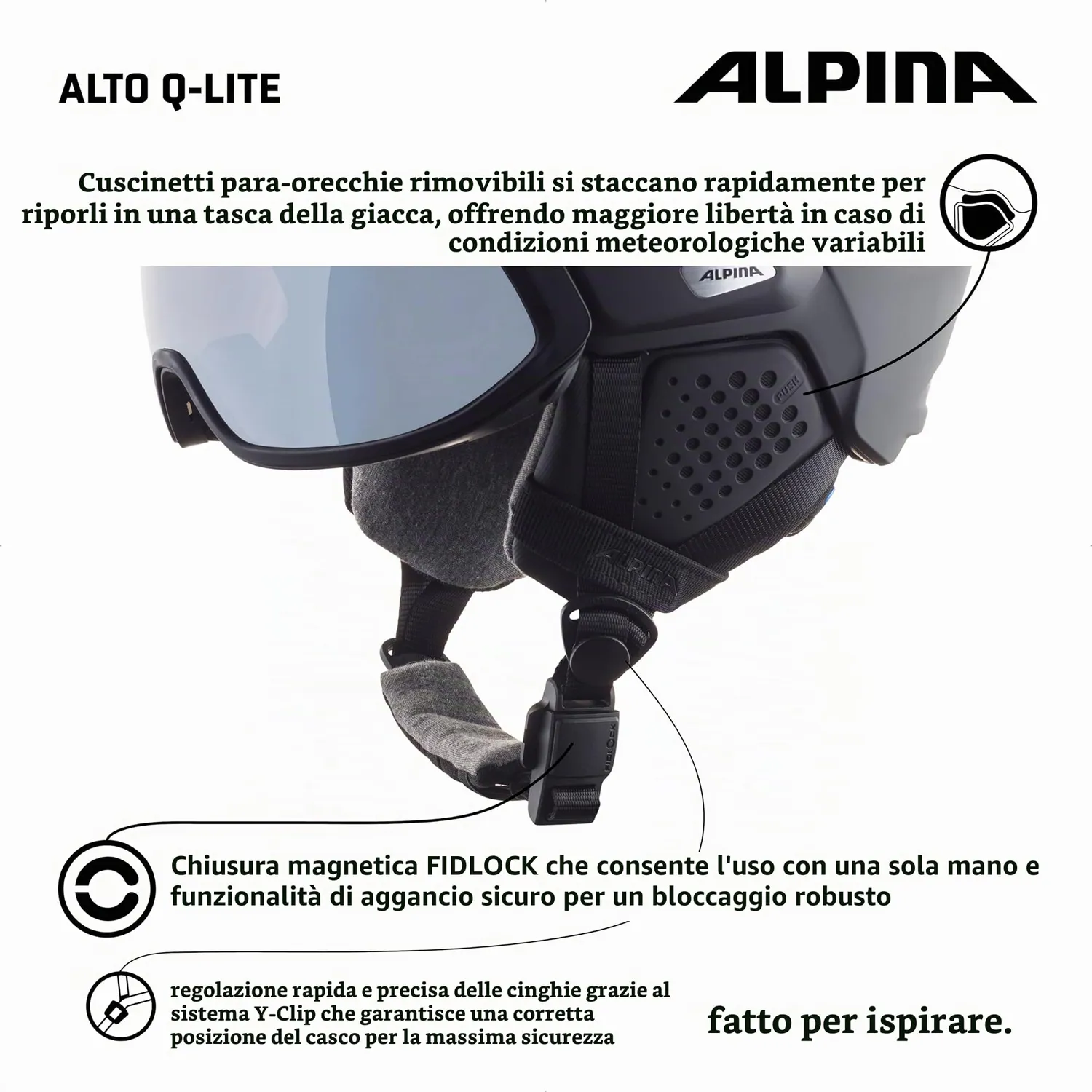 Alpina Alto Q Lite casco sci visiera white matt