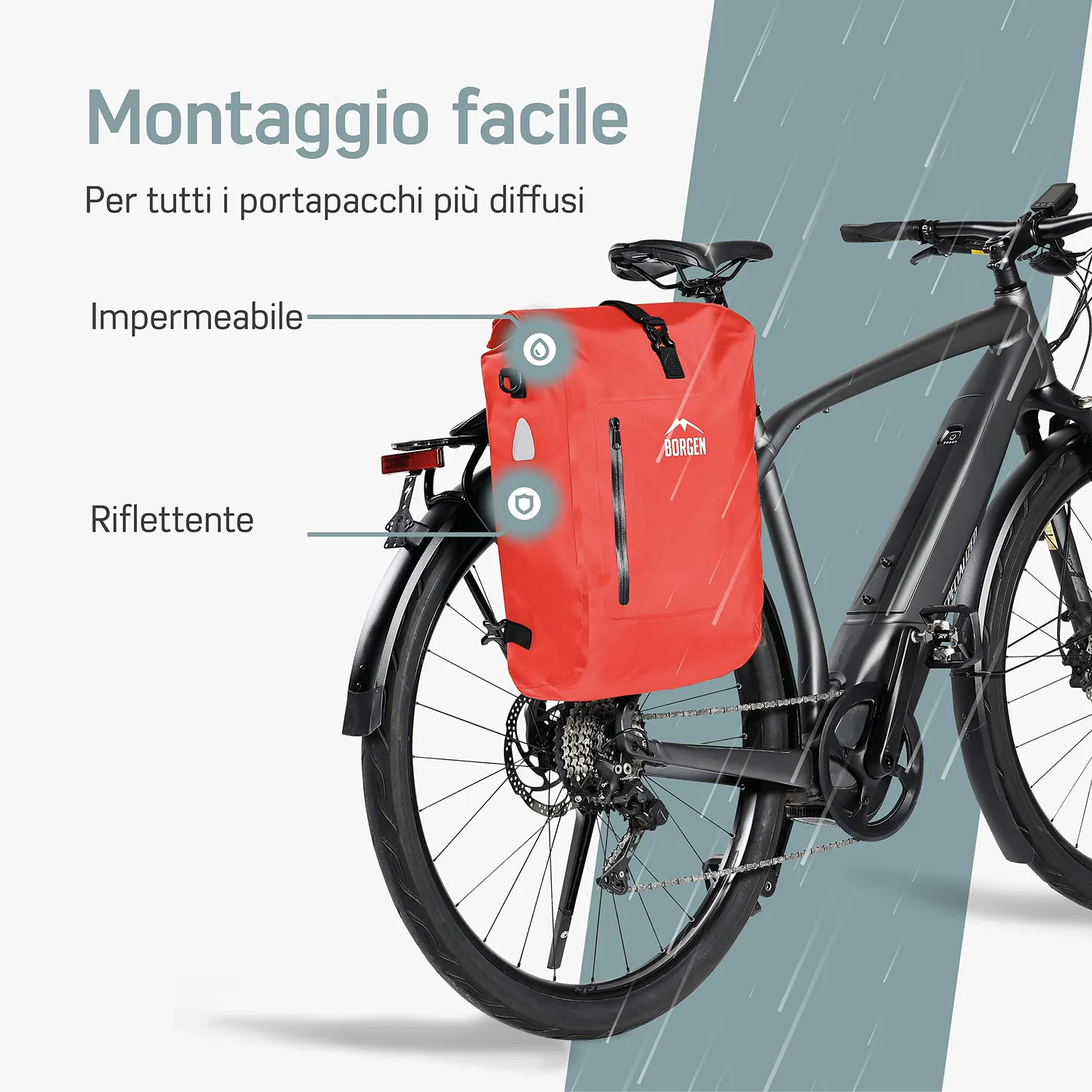Borgen 3 in 1 borsa portapacchi bici rossa 18L impermeabile