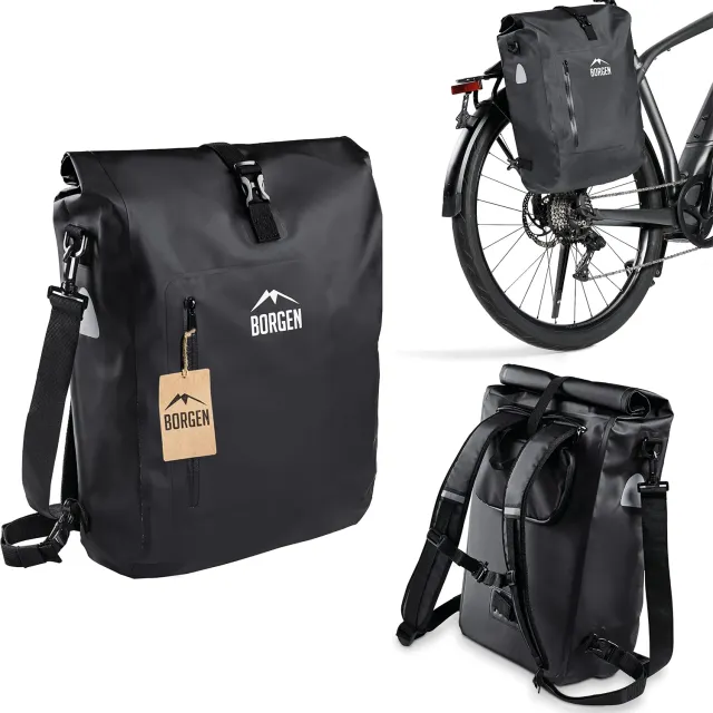 Borgen 3 in 1 borsa portapacchi bici nera 25L impermeabile