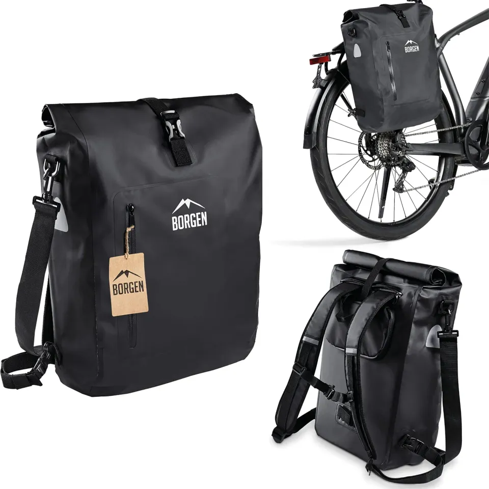 Borgen 3 in 1 borsa portapacchi bici nera 25L impermeabile