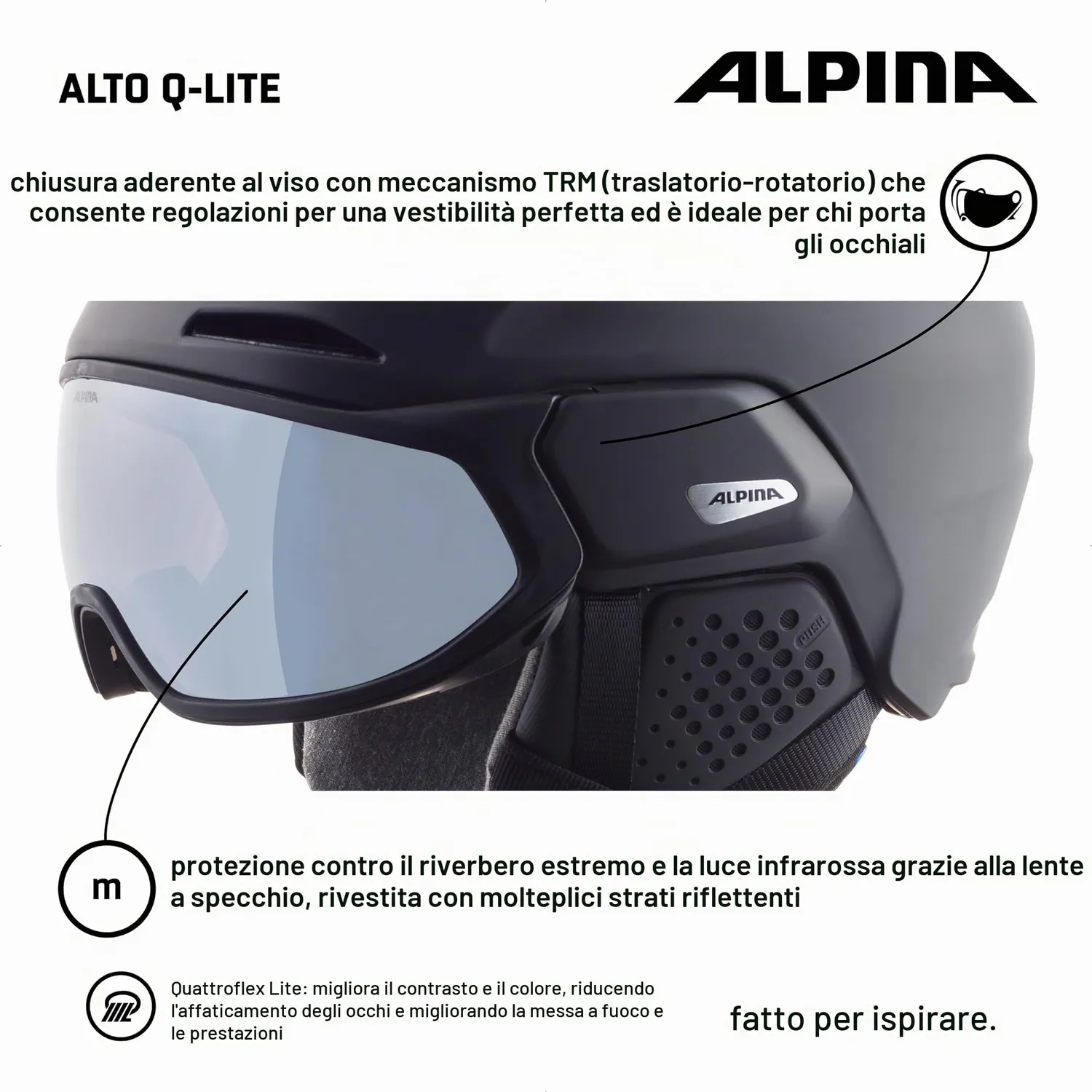 Alpina Alto Q Lite casco sci visiera white matt