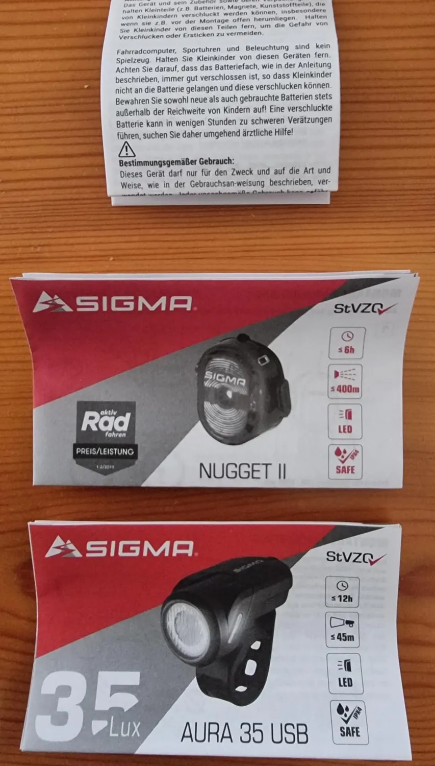 Sigma Aura 35 + Nugget II kit luci bici ricaricabile