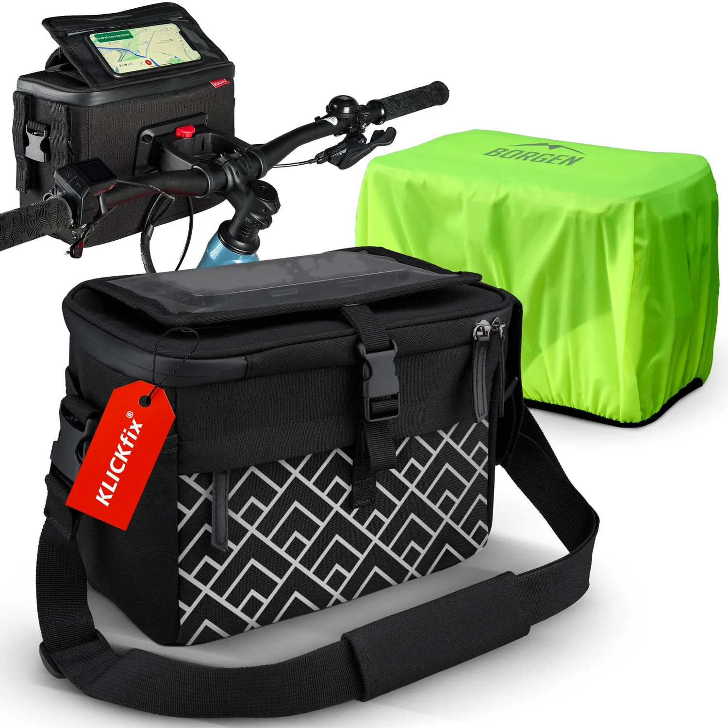 Borgen Klickfix borsa manubrio 6L nero riflettente adattatore