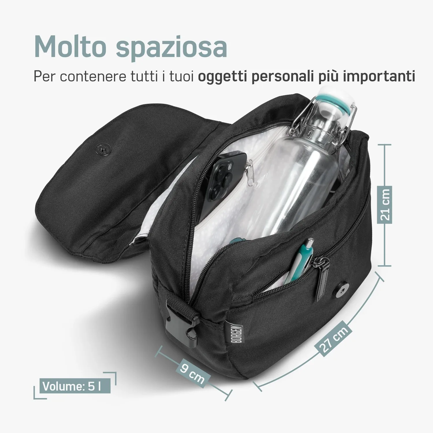 Borgen KLICKfix borsa manubrio bici nera 5L impermeabile