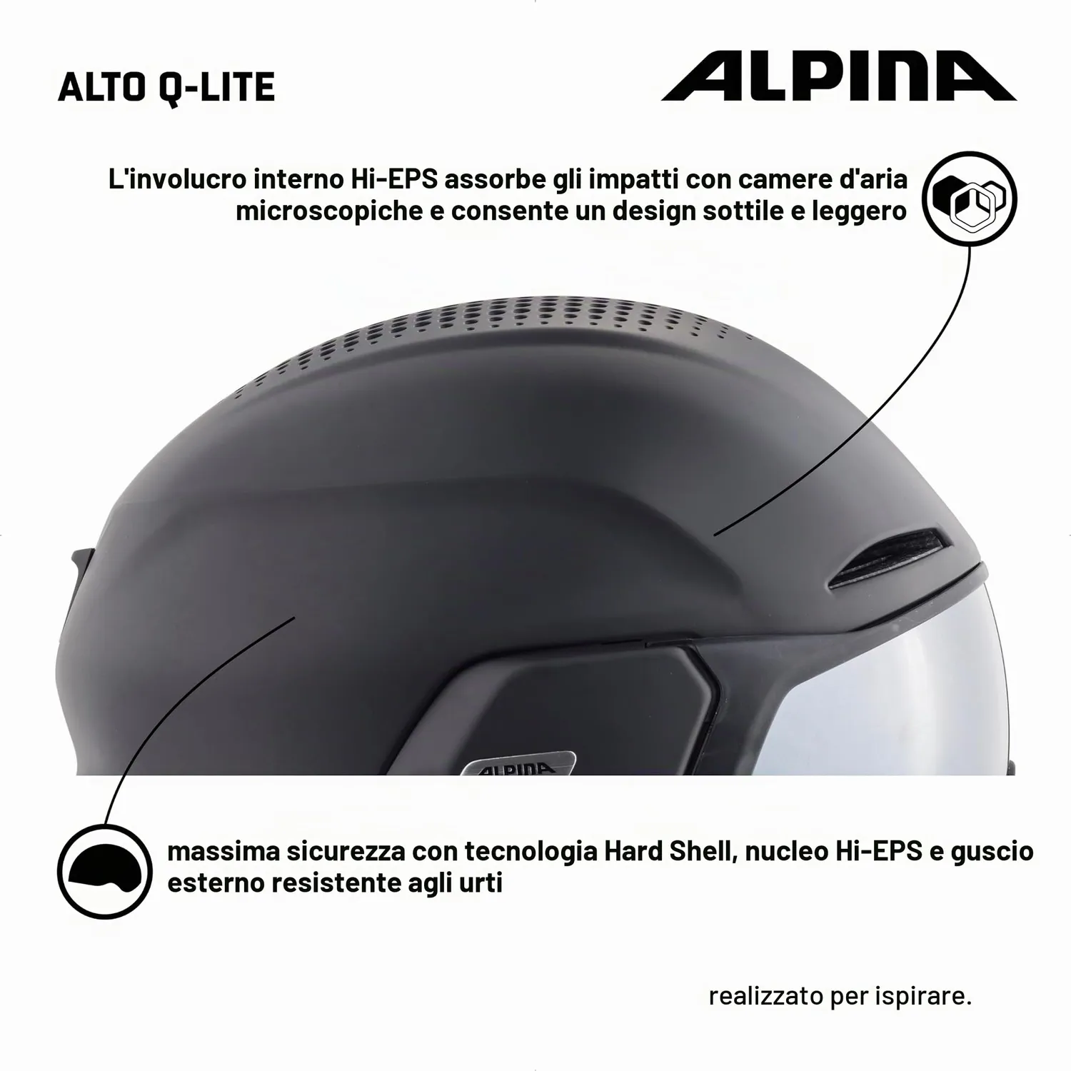 Alpina Alto Q Lite casco sci visiera white matt