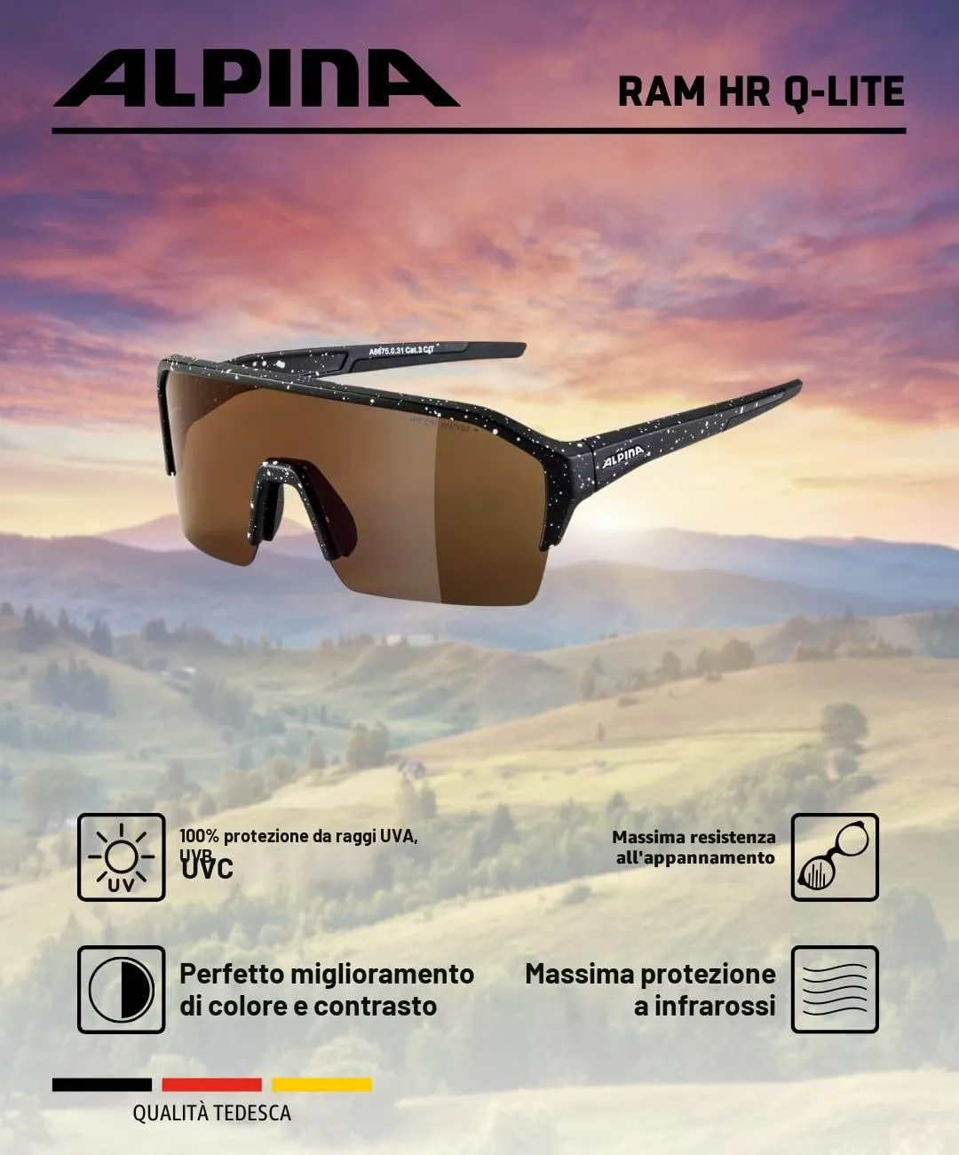 Alpina Ram HR Q-Lite occhiali sportivi nero alto contrasto