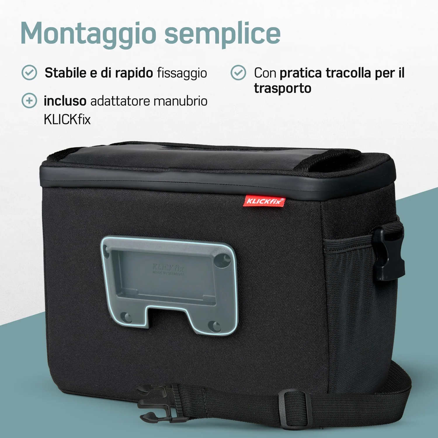 Borgen Klickfix borsa manubrio 6L nero riflettente adattatore