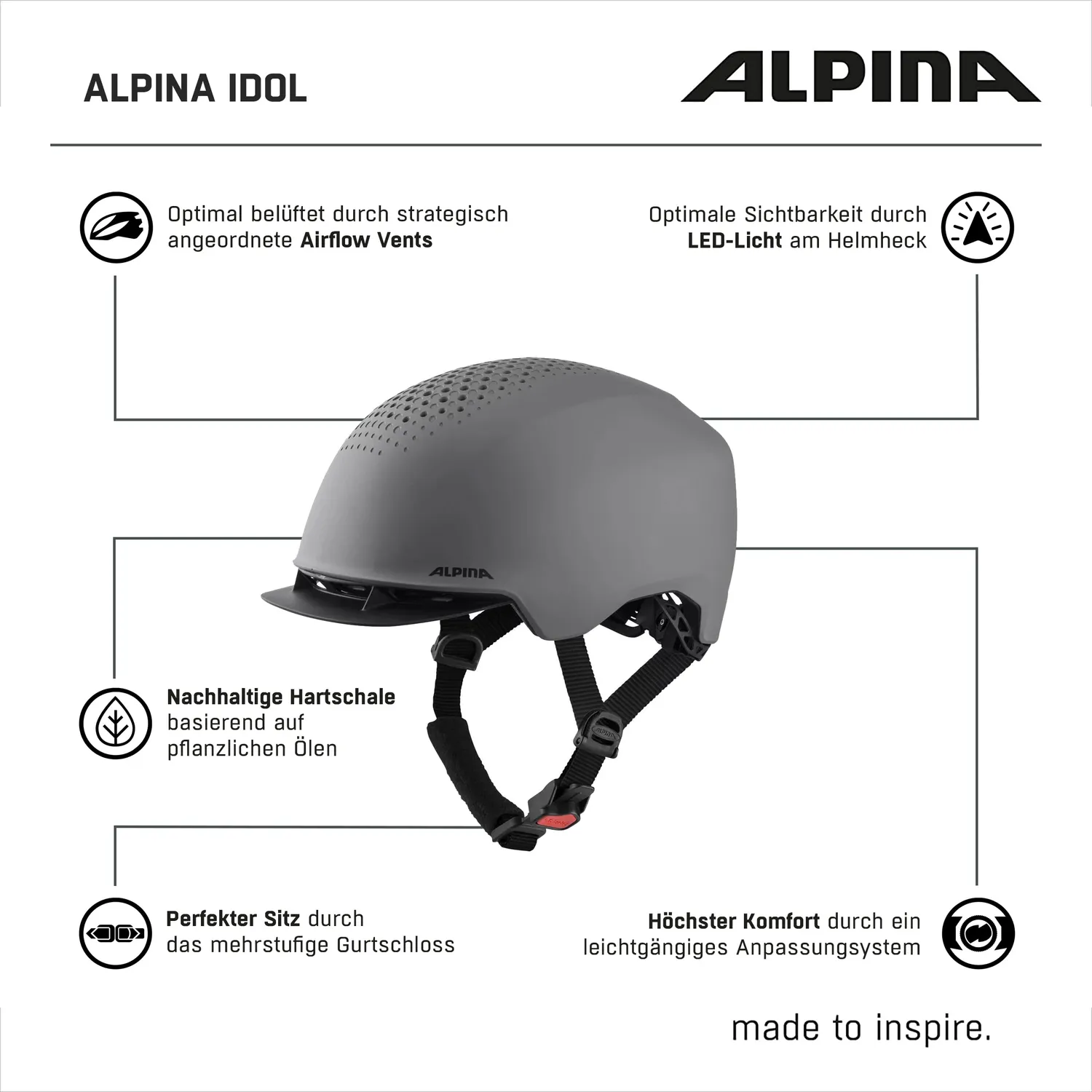 Alpina Idol Casco Bici Urban con Luce Integrata