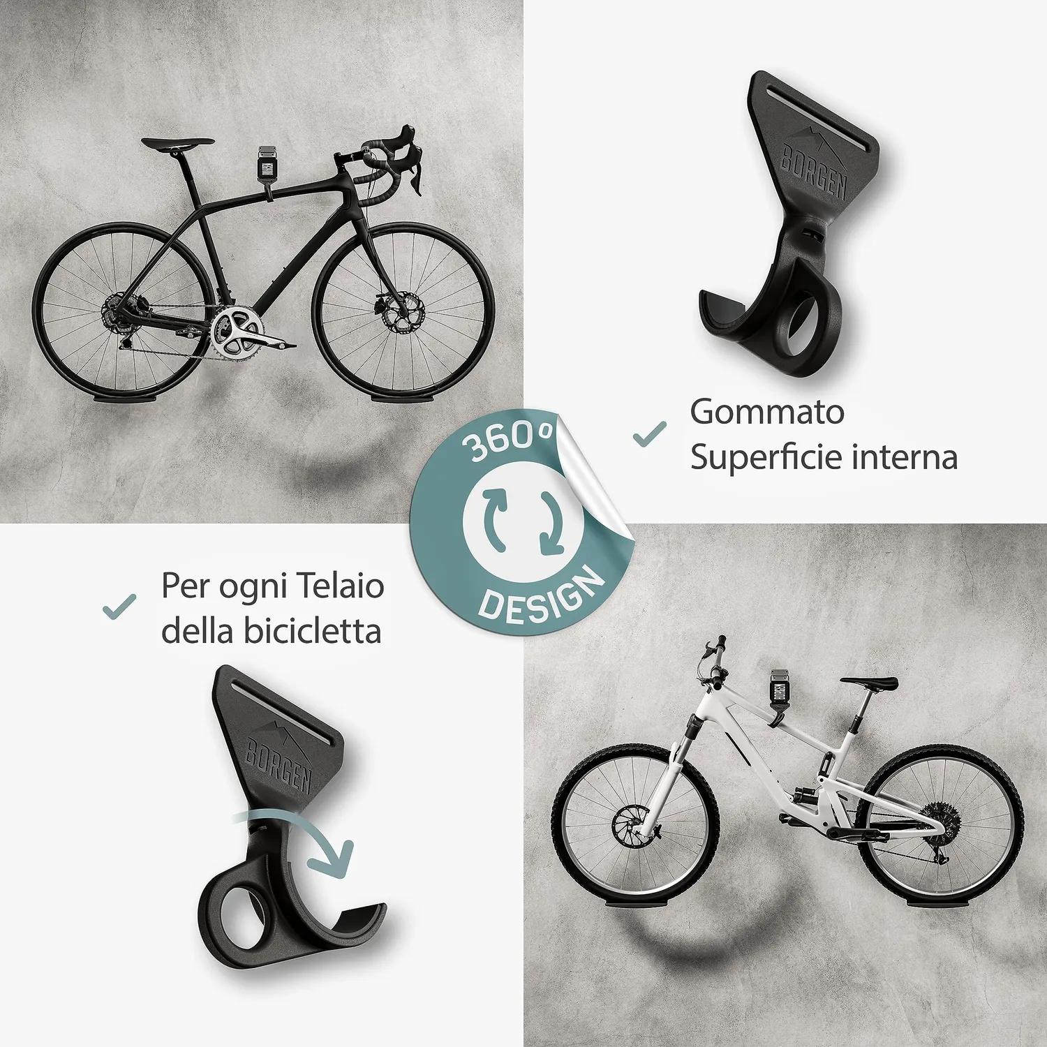 Borgen supporto bici muro gancio set 1 pezzo 32 kg