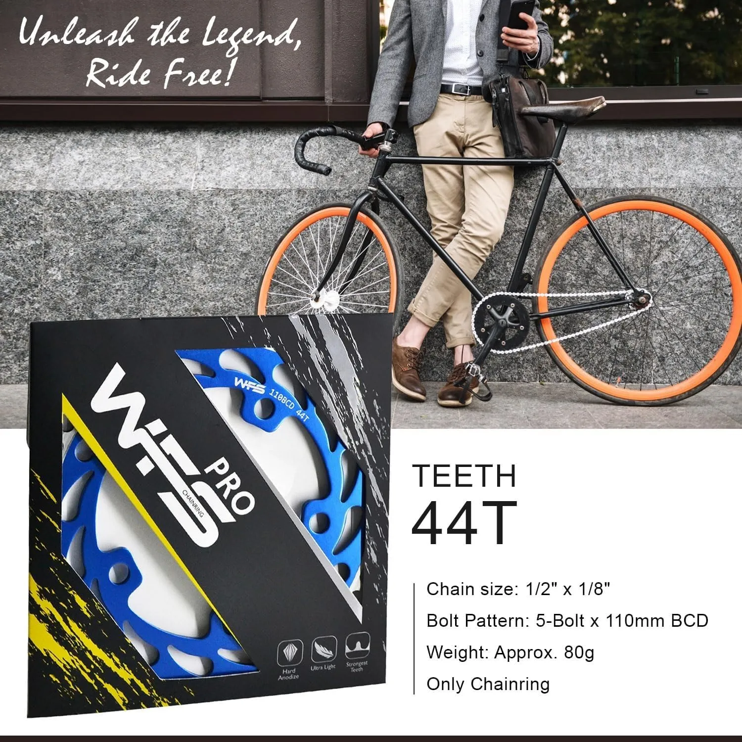 WFS Helix 44T corona singlespeed 110 BCD blu anodizzato