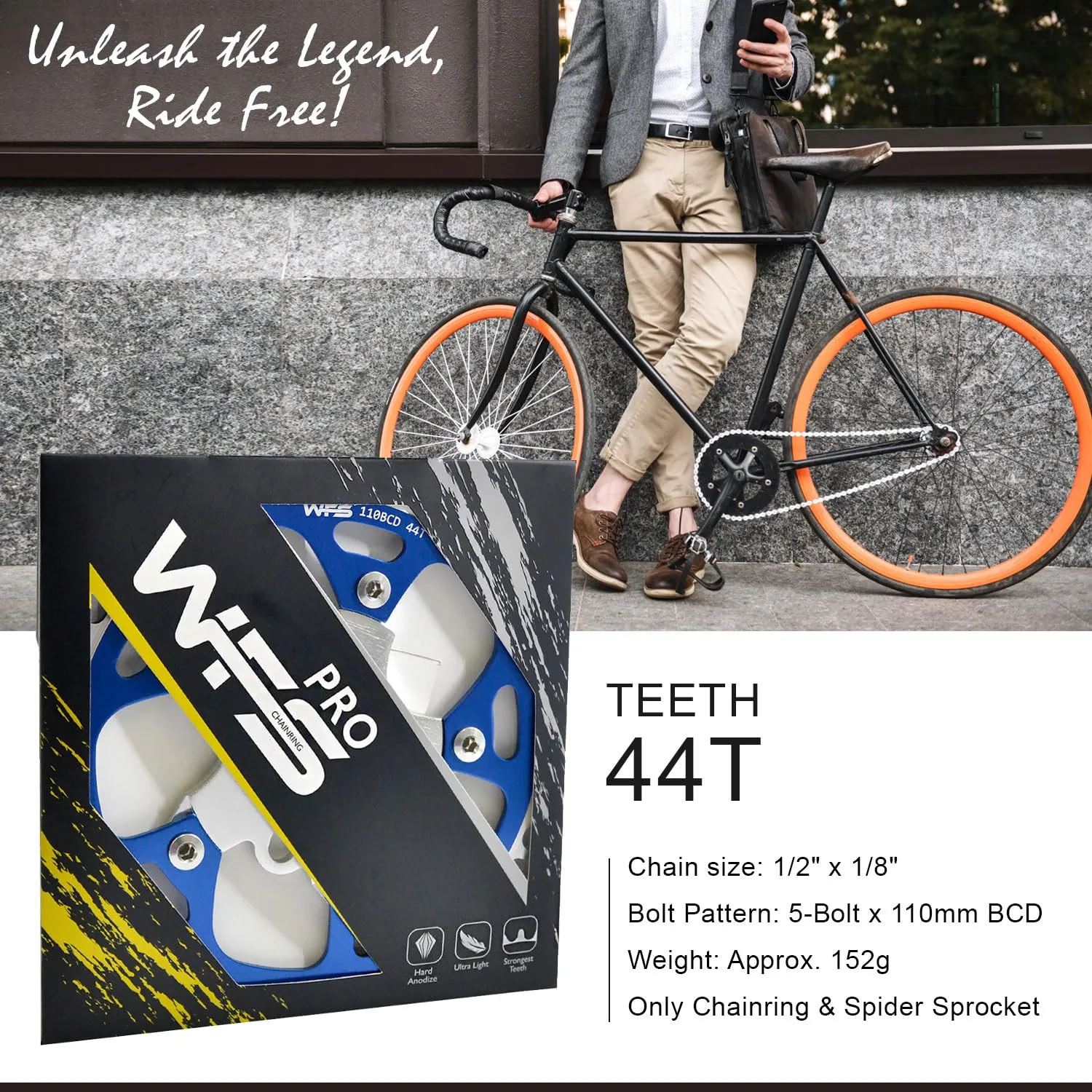 WFS Pulsar corona bici 44T blu single speed