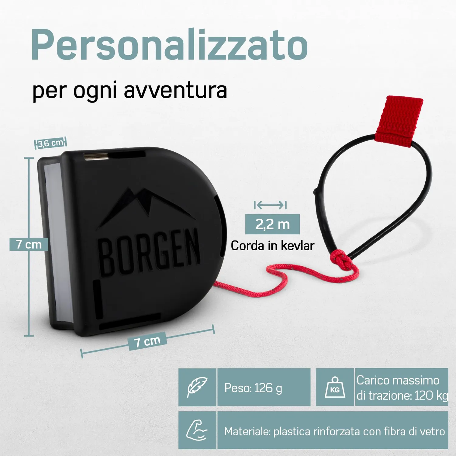 Borgen corda traino bici Kevlar 120 kg rossa 2,2 m